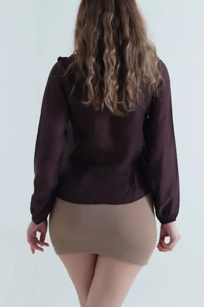 Mor Fırfırlı Tencel Kadın Gömlek 447697