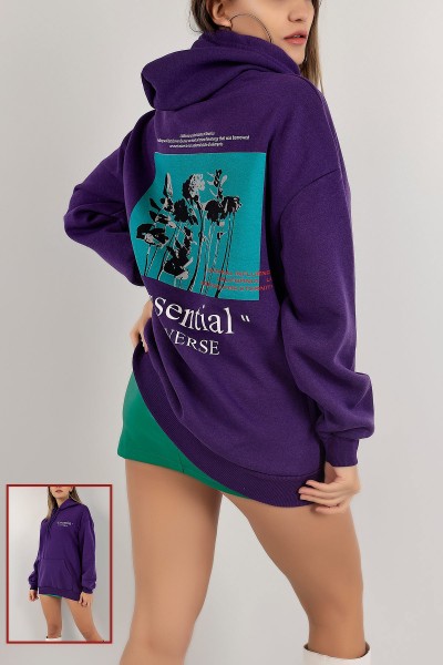 Mor İçi Şardonlu Kapüşonlu Bayan Sweat 138923