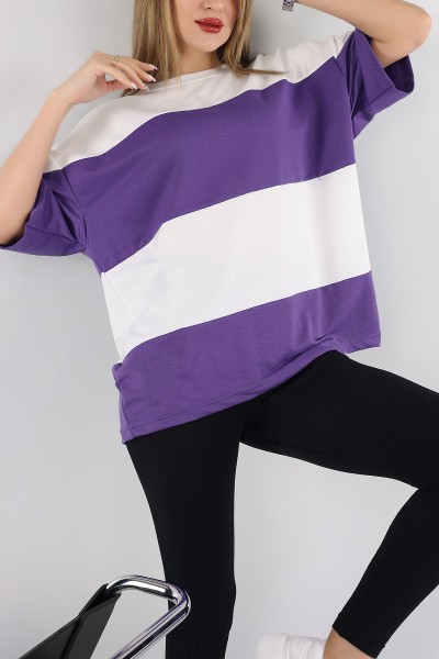 Mor İki İp Oversize Bayan Tişört 166251