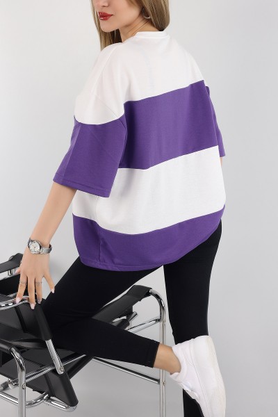 Mor İki İp Oversize Bayan Tişört 166251