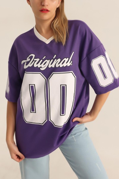 Mor İki İp Oversize Tişört 184774