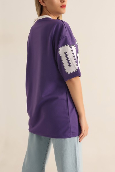 Mor İki İp Oversize Tişört 184774