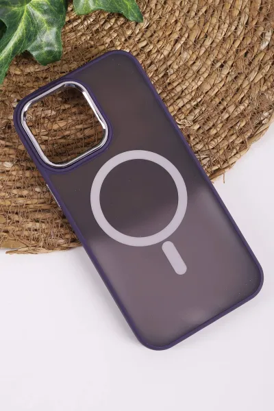 Mor İphone 14 Pro Max Uyumlu Magsafe Özellikli Sert Silikon Telefon Kılıfı 437564