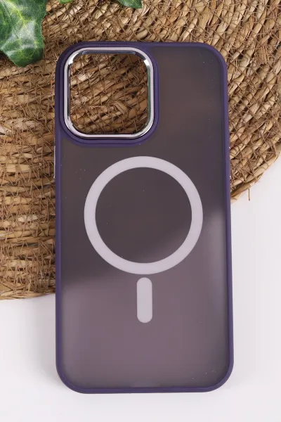 Mor İphone 14 Pro Max Uyumlu Magsafe Özellikli Sert Silikon Telefon Kılıfı 437564