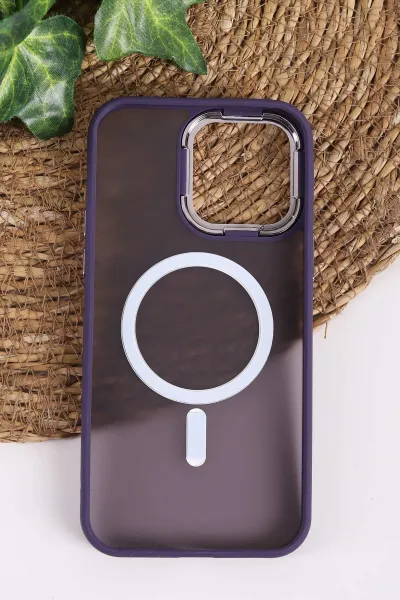 Mor İphone 14 Pro Max Uyumlu Magsafe Özellikli Sert Silikon Telefon Kılıfı 437564