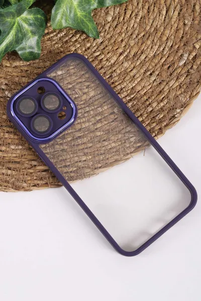 Mor İphone 14 Pro Max Uyumlu Şeffaf Kamera Korumalı Sert Silikon Telefon Kılıfı 437557