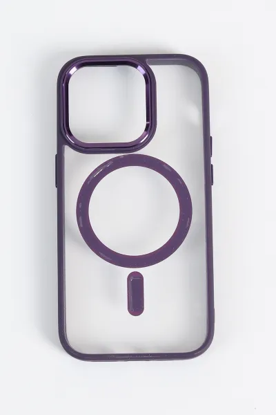 Mor İPhone 14 Pro Uyumlu Krom Magsafe Serisi Soft Tpu Slikon Telefon Kılıfı 349198