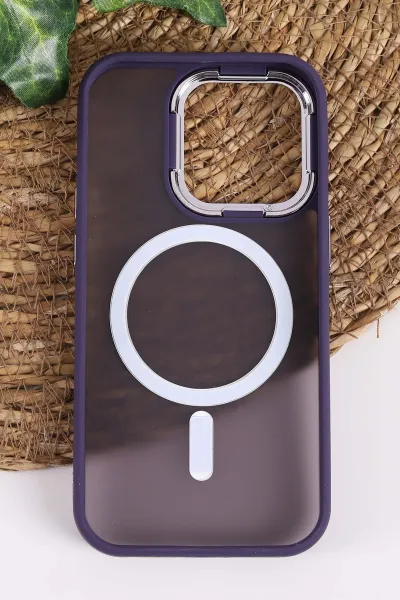 Mor İphone 14 Pro Uyumlu Magsafe Özellikli Sert Silikon Telefon Kılıfı 437563