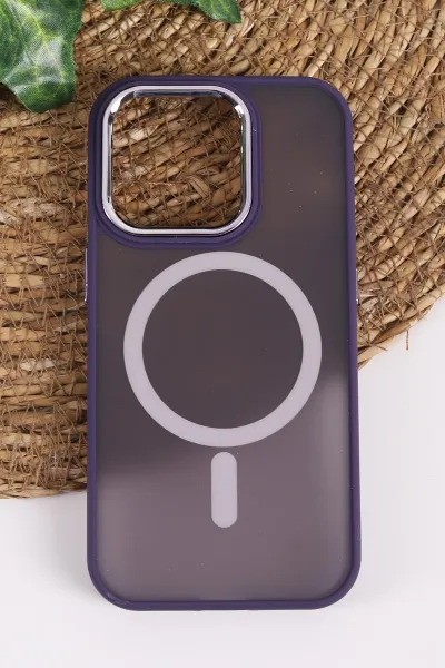 Mor İphone 14 Pro Uyumlu Magsafe Özellikli Sert Silikon Telefon Kılıfı 437563
