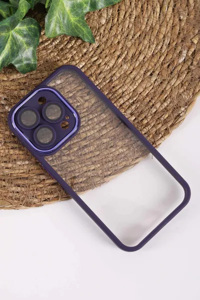 Mor İphone 14 Pro Uyumlu Şeffaf Kamera Korumalı Sert Silikon Telefon Kılıfı 437556