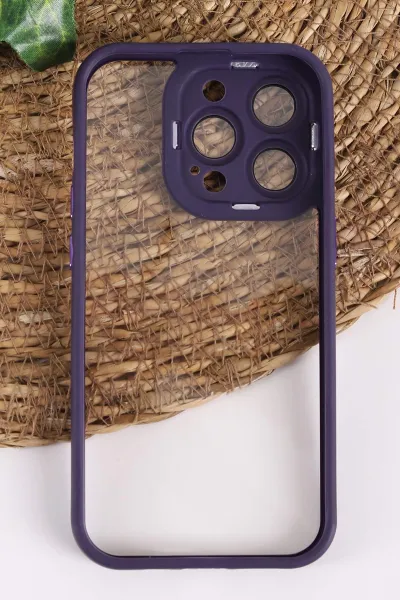 Mor İphone 14 Pro Uyumlu Şeffaf Kamera Korumalı Sert Silikon Telefon Kılıfı 437556