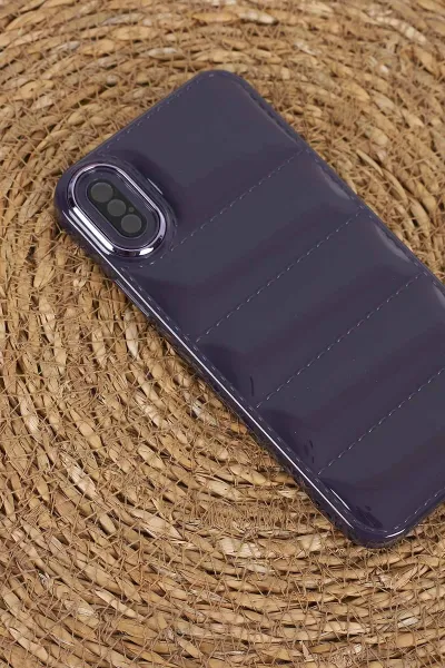 Mor iPhone XS Uyumlu Puffy Serisi Kamera Korumalı Silikon Telefon Kılıfı 403998