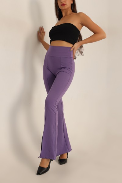 Mor İspanyol Paça YIrtmaçlı Bayan Pantalon 198827