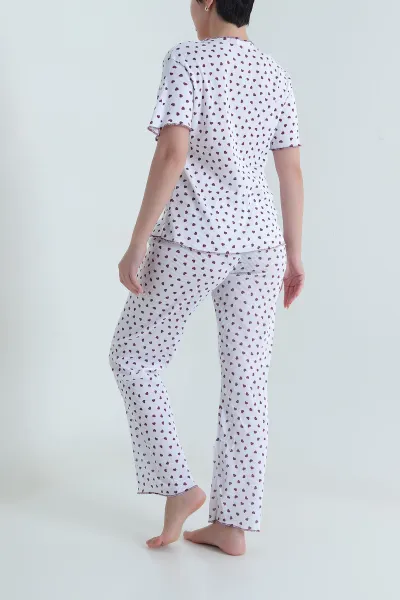 Mor Jakarlı Fiyonklu Kadın Pijama Takımı 466699