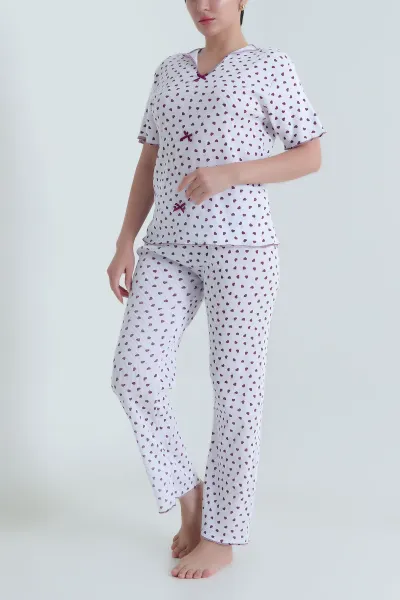 Mor Jakarlı Fiyonklu Kadın Pijama Takımı 466699