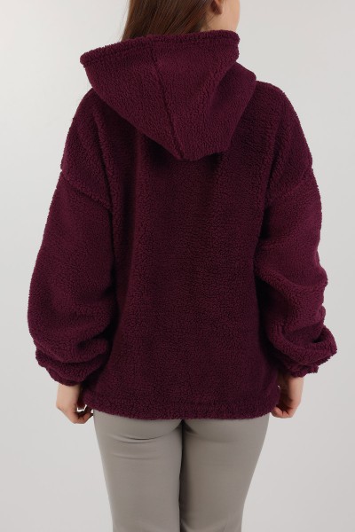 Mor Kapüşonlu Cepli Yumoş Sweat 151238