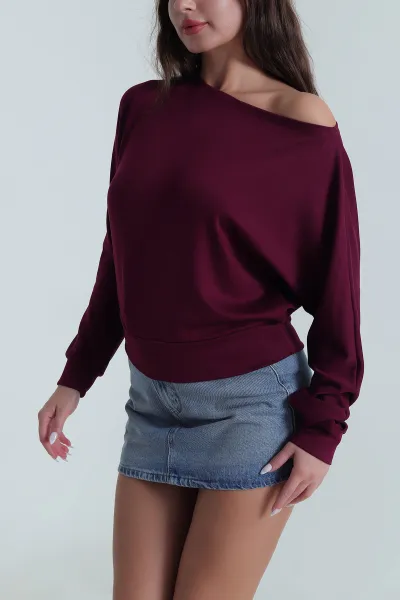 Mor Kayık Yaka Modal Kadın Bluz 484698