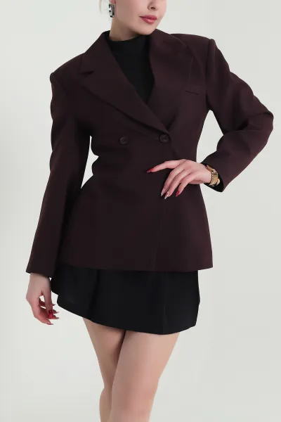 Mor Kruvaze Yaka Blazer Kadın Poliviskon Ceket 425255