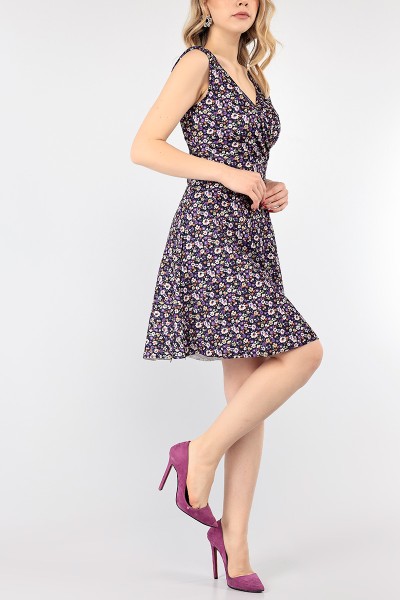 Mor Kruvaze Yaka Crep Abiye 95070