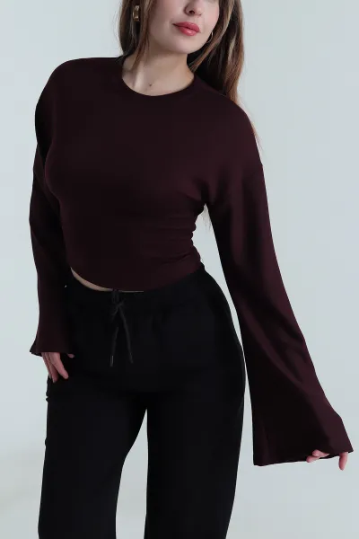 Mor Kuş Gözü Bağcıklı Modal Kadın Bluz 494840