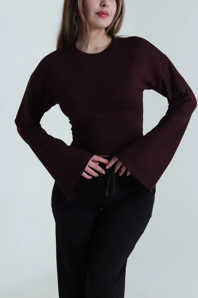 Mor Kuş Gözü Bağcıklı Modal Kadın Bluz 494840