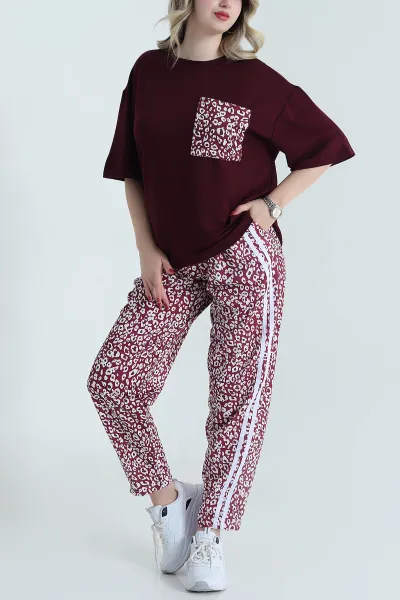 Mor Leopar Desenli Oysho Kadın İkili Takım 472180