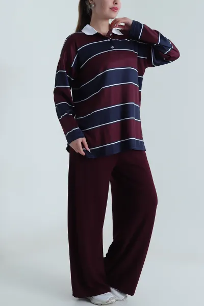 mor-likrali-cizgili-polo-yaka-oysho-kadin-ikili-takim-490661