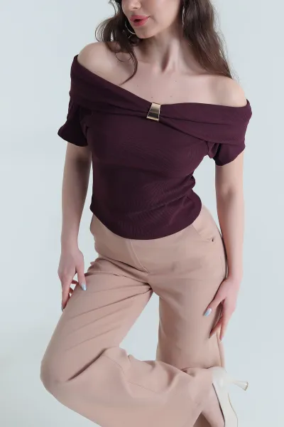Mor Madonna Yaka Ottoman Kadın Bluz 448789