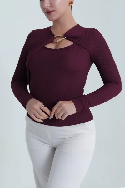 Mor Meloni Tokalı Kadın Bluz 482859