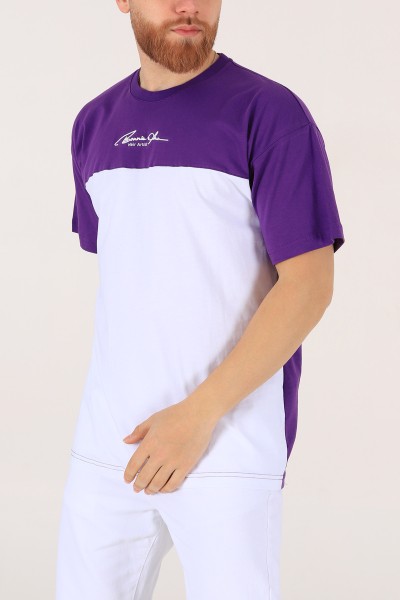 Mor Oversize Baskılı Erkek Tişört 171990