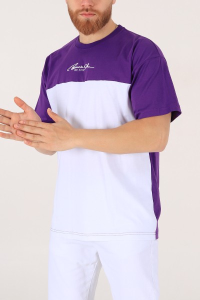 Mor Oversize Baskılı Erkek Tişört 171990