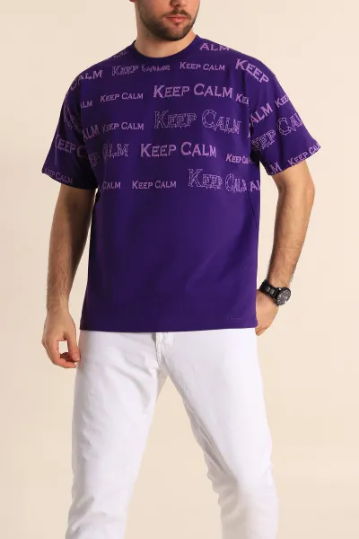Mor Oversize İki İp Yazı Detay Erkek Tişört 247569