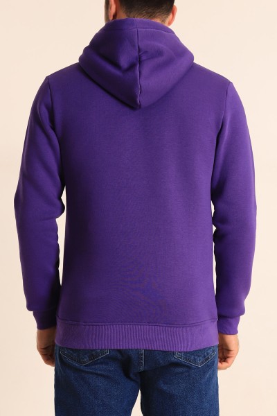Mor Oversize Üç İp Şardonlu Basic Kapüşonlu Erkek Sweatshirt 222528