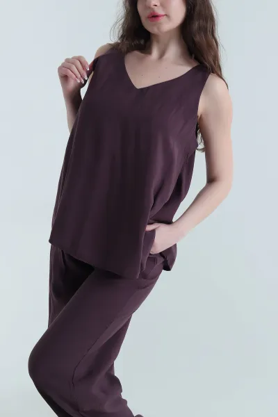 Mor Pantolon Bluz Tensel Modal Kadın İkili Takım 453202