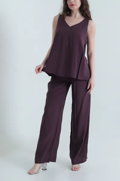 Mor Pantolon Bluz Tensel Modal Kadın İkili Takım 453202