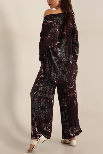 Mor Pantolon Kimono Dokuma İkili Takım 196947