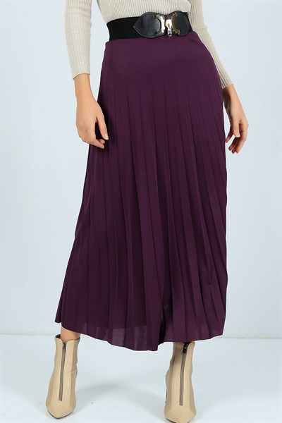 Mor Pileli Beli Lastikli Etek 24490B
