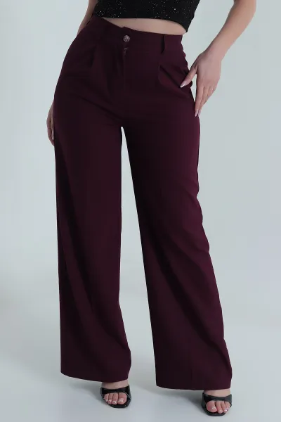 Mor Pileli Cepli Double Kadın Pantolon 486955