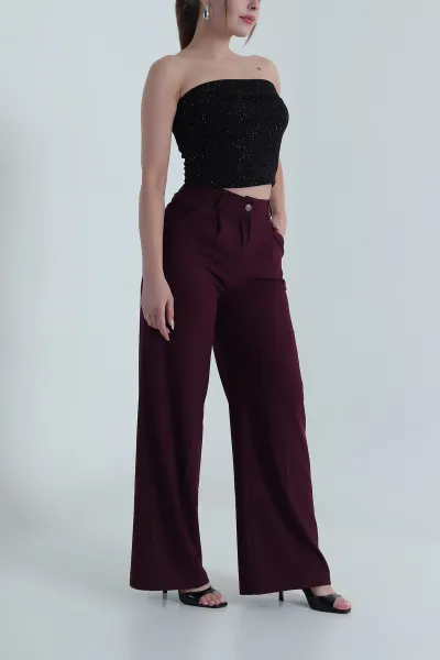Mor Pileli Cepli Double Kadın Pantolon 486955