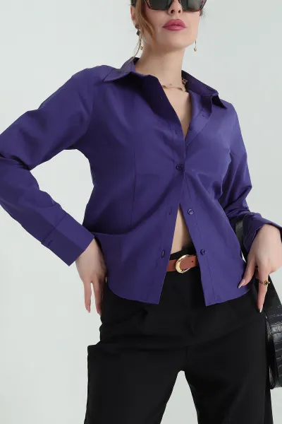 Mor Poplin Kumaş Kadın Gömlek 355808