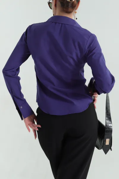 Mor Poplin Kumaş Kadın Gömlek 355808