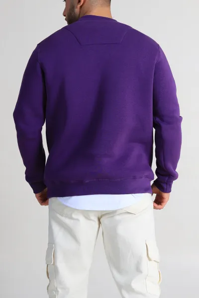 Mor Relaxed Fit Üç İp Şardonlu Kabartma Detaylı Erkek Sweatshirt 309902
