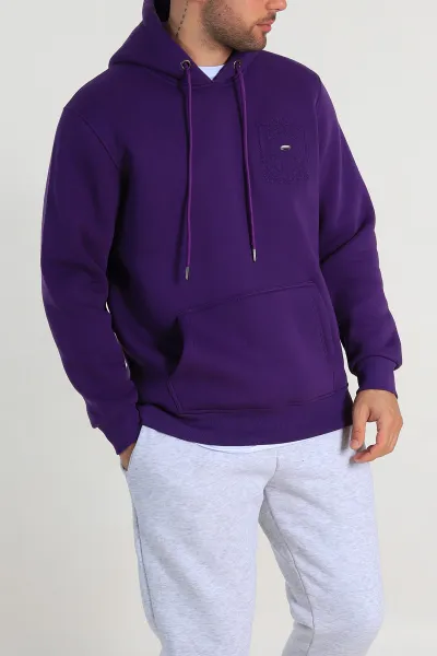 Mor Relaxed Fit Üç İp Şardonlu Kabartma Detaylı Erkek Sweatshirt 311126