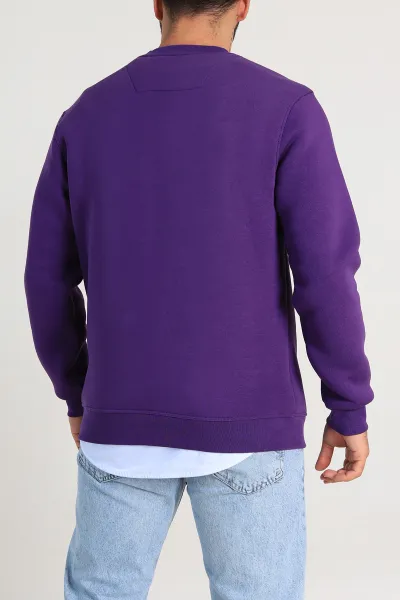 Mor Relaxed Fit Üç İp Şardonlu Kabartma Yazı Detay Erkek Sweatshirt 310407