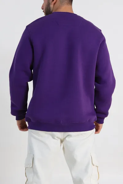 Mor Relaxed Fit Üç İp Şardonlu Yazı Detaylı Erkek Sweatshirt 310486