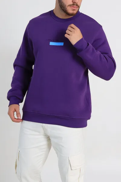Mor Relaxed Fit Üç İp Şardonlu Yazı Detaylı Erkek Sweatshirt 310486