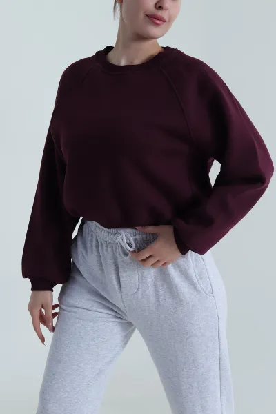 Mor Şardonlu Üç İp Kadın Sweat 487108
