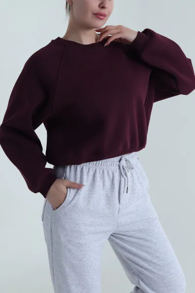 Mor Şardonlu Üç İp Kadın Sweat 487108