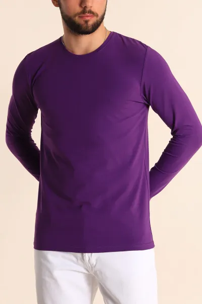 Mor Slim Fit Likralı Basic Erkek Sweatshirt 234978