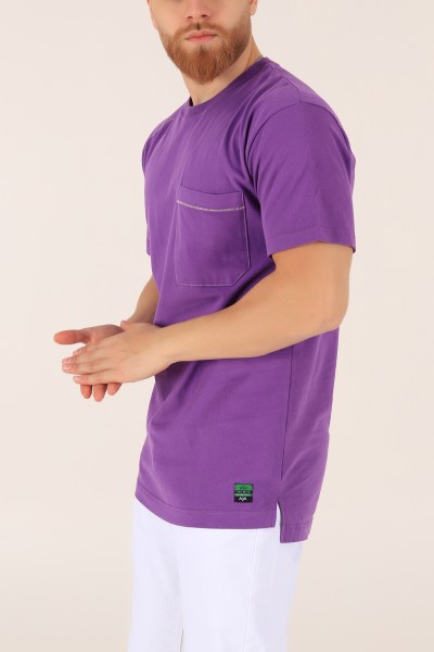 Mor Tek Cep Oversize Erkek Tişört 163380